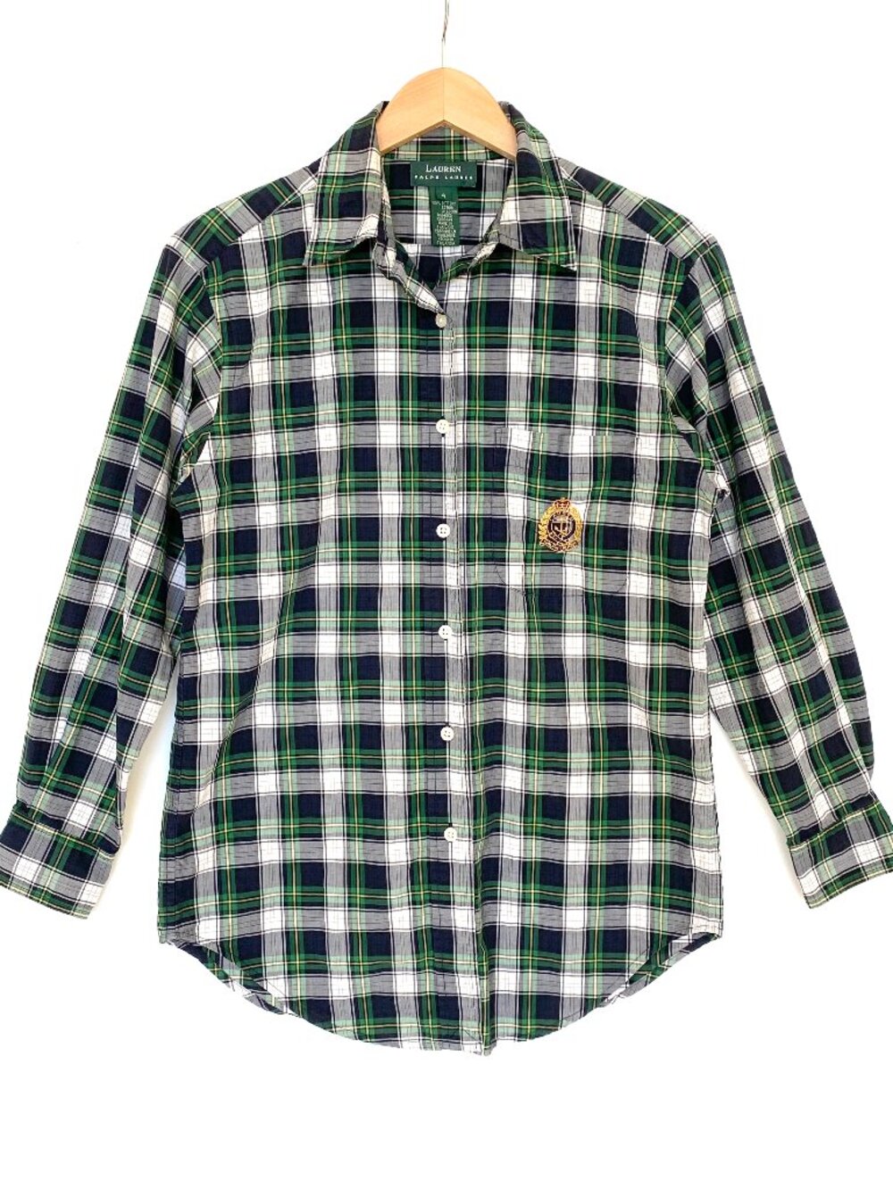Lauren Ralph Lauren Cotton Tartan Plaid Crest Long Sleeve Shirt Green 4